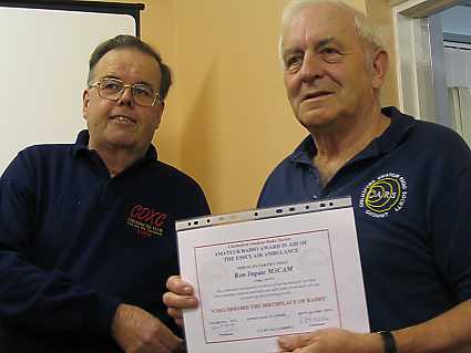 Ron being presented with the CW Chelmsford Award