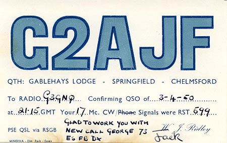 G2AJF QSL Card from 1950