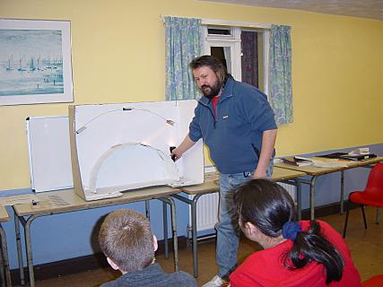 Chris, G0IPU demonstrating skip with the aid of a  torch